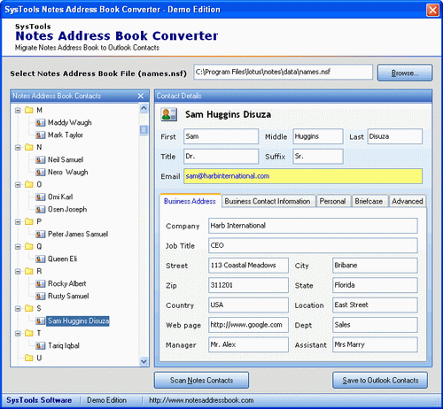 Convert Notes Contacts to Outlook Free 7.0