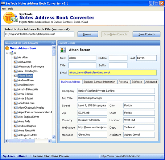Lotus Notes to Outlook Contacts 7.0